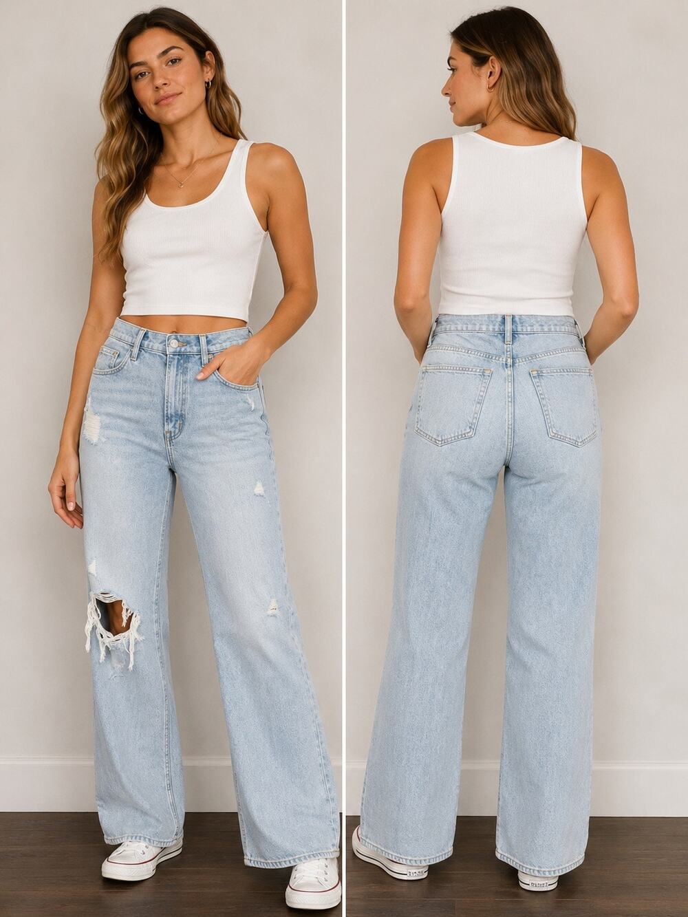 GAP ’70s Flare Jeans Women 12/31R Light Wash Distressed High Rise Stretch Denim